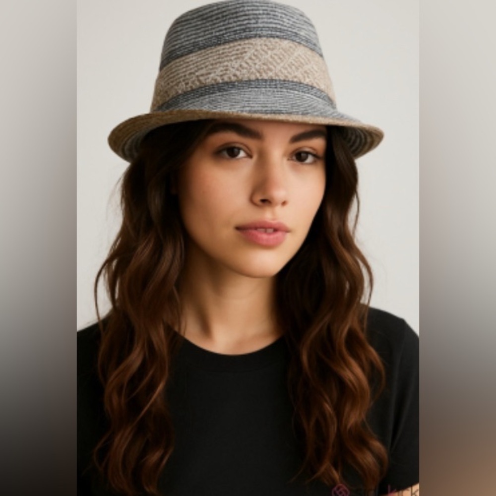 BCBGeneration Black and Gray angora Woven Hat